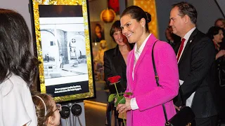 Crown Princess Victoria of Sweden in a pink Zara suit at the Nordbor exhibition