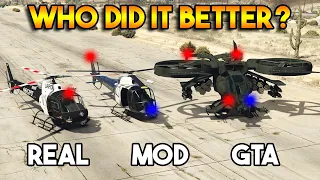 GTA 5 VS REAL VS MOD : POLICE HELICOPTER (WHO DID IT BETTER?)