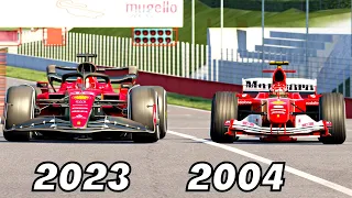 Ferrari F1 2023 SF23 vs Ferrari F1 2004 (Schumacher) - Mugello Circuit