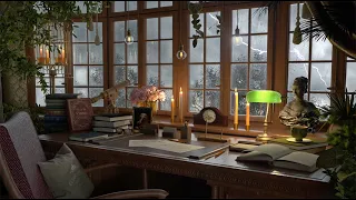 Victorian Home Office Ambience with Rumbling Thunderstorm and Rain Sounds