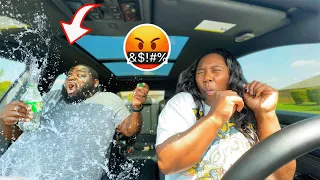 EXPLODING SODA PRANK ON MY HUSBAND IN THE CAR *HILARIOUS*