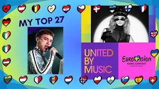 EUROVISION 2024 - MY TOP 27 (so far) FROM ITALY 🇮🇹 [NEW: 🇦🇹🇧🇪🇨🇾🇭🇷🇩🇰🇪🇪🇱🇹🇲🇩🇳🇱🇵🇱🇸🇲🇨🇭🇬🇧]