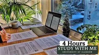 4 HOUR STUDY WITH ME on a SNOWY Day | Background noise, 10-min break, No Music, Study with Merve