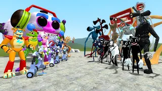 ALL FNAF 1-9 SECURITY BREACH ANIMATRONICS VS ALL CARTOON CATS vs ALL SIREN HEAD! Garry's Mod Sandbox