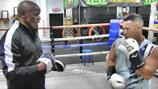 FULL padwork session: Novice works with Jeff and Floyd Mayweather