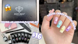 TRYING A HUGE $16 MODLEONES POLYGEL NAIL KIT FROM AMAZON | POLYGEL NAIL TUTORIAL USING DUAL FORMS