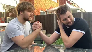 Vein popping arm wrestling match dad vs uncle Charlie