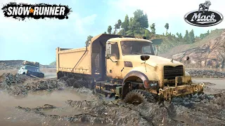 SnowRunner - MACK Dump Truck Pulls A Car Out Of The Mud