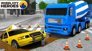 Dump Truck Concrete Mixer in situation | Tow Truck Came to the Rescue of a Taxi | Wheel City Heroes