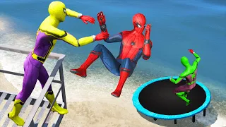 GTA 5 Rainbow Spiderman Trampoline Jumps/Fails (Ragdolls/Euphoria Physics) #3