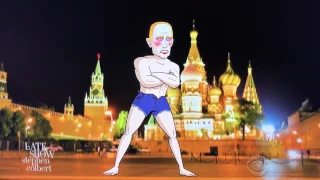 Vladimir Putin as a gay icon cartoon from Stephen Colbert The late show