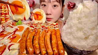 ASMR Sausage Fried Egg Mentaiko【Mukbang/ Eating Sounds】【English subtitles】