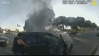 LAPD officer saves man from burning car