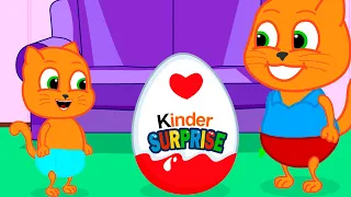 Cats Family in English - Surprise Egg Cartoon for Kids