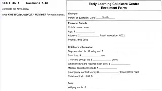 IELTS BOOK 10 LISTENING TEST 3 -Early Learning Childcare Centre Enrolment Form (With Answers)