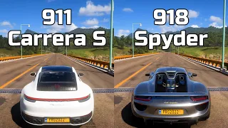 Forza Horizon 5: Porsche 911 Carrera S vs Porsche 918 Spyder - Drag Race