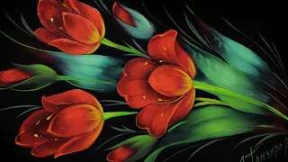 Рисую Тюльпаны в технике Жостовской росписи. Мастер-класс от Ларисы Гончаровой
