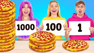 DESAFIO EXTREMO DE 1.000 CAMADAS DE ALIMENTOS || Prato Grande VS Médio VS Pequeno por 123 GO! FOOD