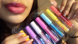 ASMR~ TINGLY Flavored Lip Gloss Try On + Wet Mouth Sounds + Tapping