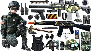 Special police weapon unboxing video,camouflage M416 gun,AK-47,unboxing toy video,gas mask,knife,axe