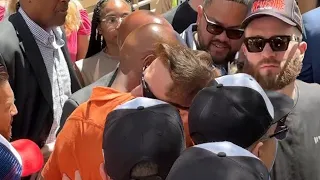 Canelo embraces Bernard Hopkins & Caleb Plant after Jaime Munguia weigh in!