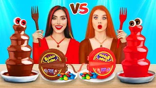 ¡DESAFÍO DE FONDUE DE CHOCOLATE! | Guerra épica chocolate vs comida real 24 horas por RATATA POWER