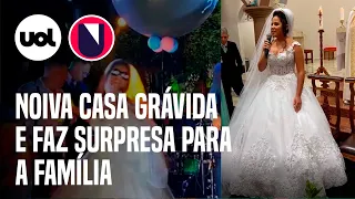 Noiva esconde da família gravidez e faz surpresa em casamento