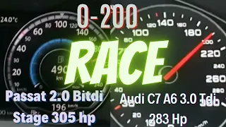 Vw Passat 2.0 tdi Stage 1 305 Hp VS Audi A6 3.0 Tdi quattro Stage 1 283 Hp 0-200 Race