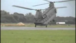 Chinook wheelies down runway with a reverse take off after