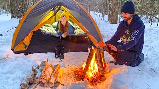 Summer Tent Winter Camping Challenge | Cooking Over Campfire with My Girlfriend
