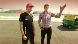 jenson Button and Hamilton driving auto rickshaw in India 2011