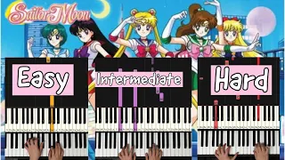 Sailor Moon Theme Moonlight Densetsu Easy to Hard 3 levels Piano Tutorial