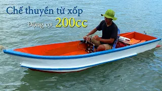 Making boat from foam using 200cc engine | Crafting boats from foam