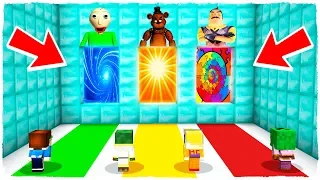 DO NOT CHOOSE THE WRONG DIMENSION! Baldi, FNAF Freddy and Hello Neighbor in Minecraft