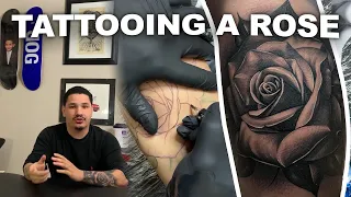 Tattooing a rose ( tattoo setup & in-depth tattooing from previous video)