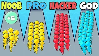 NOOB vs PRO vs HACKER vs GOD in Runner Pusher 3D - All Levels Gameplay, MAX LEVEL