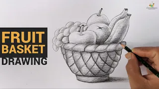 How To Draw Fruit Basket Easy with Pencil Shading | Drawing Tutorials