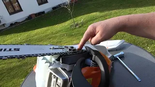 Wie spannt man die Motorsägenkette richtig bei der Stihl Motorsäge mit einer  Kettenspanneinrichtung