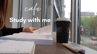 STUDY WITH ME at a Cafe | Coffee Shop Ambiance 1 Hour Study With Me (no music, rain ASMR)