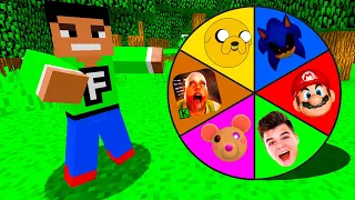 Minecraft PE : DO NOT SPIN THE MYSTERY WHEEL! (Jelly, Sonic.EXE, Piggy Mousy & Adventure Time)