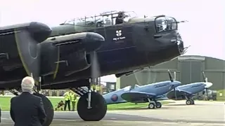 An Avro Lancaster starts up, taxies out, takes off and does a flyby.