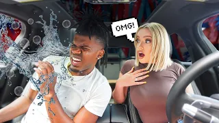 OPENING MY BOYFRIEND'S WINDOW WHILE GOING THROUGH THE CARWASH PRANK *HILARIOUS*