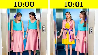 Girls cut their dress in the elevator 😱 || Transform outfit anywhere & anytime 👗