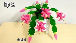 @gonkuicrochet 🌵 Crochet Christmas Cactus Ep2. Buds #crochetflower #crochet #crochetplant