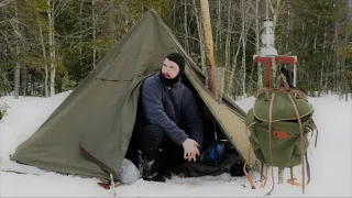 Korstjärnsmyran nature reserve - spring winter camping in a Polish lavvu