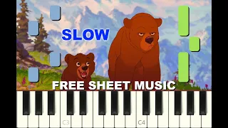 SLOW piano tutorial "ON MY WAY" from Brother Bear, Disney, 2003, with free sheet music (pdf)