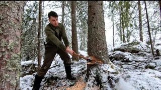 Cutting Down Trees for Log Cabin - Axe Logging | 9.0 | - One Man Traditional Log Cabin series