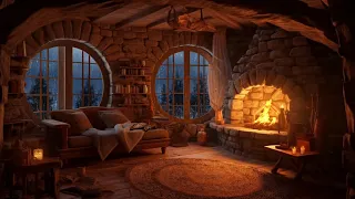 Thunderstorm, Rain and Crackling Fire in a Cozy Stone Hut - Sleep, Relax, Study