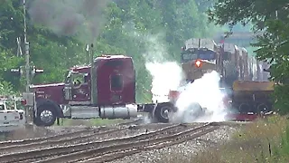 Semi Truck Stuck On Train Tracks With Train Coming! You Wont Believe This One!