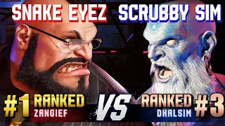 SF6 ▰ SNAKE EYEZ (#1 Ranked Zangief) vs SCRUBBY SIM (#3 Ranked Dhalsim) ▰ High Level Gameplay